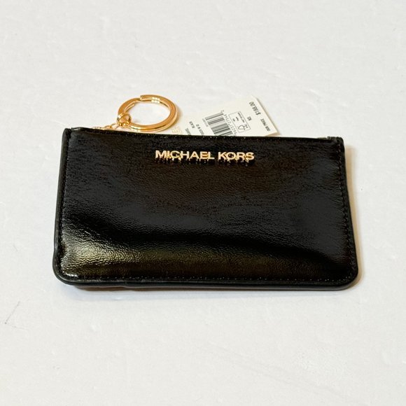 Michael Kors Jet Set Travel Small Top Zip Coin Pouch ID Key Holder Wallet Black - Picture 5 of 11